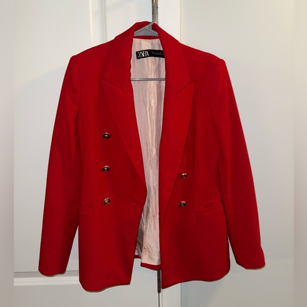 Zara Double-Breasted Red Blazer